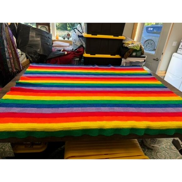 Beautiful Rainbow Colors Crochet Handmade Blanket 76L x 66W - Picture 5 of 5